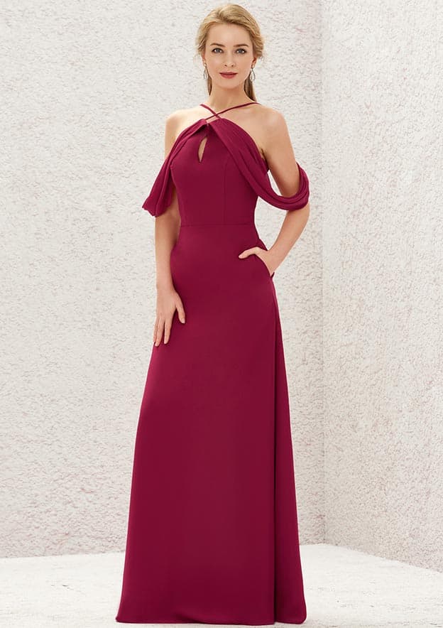 Scalloped Neck A-Line Floor-Length Chiffon Bridesmaid Dress, Sleeveless With Pockets BM bride