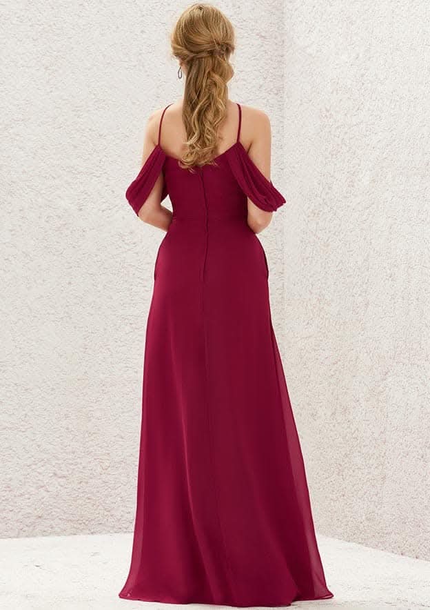 Scalloped Neck A-Line Floor-Length Chiffon Bridesmaid Dress, Sleeveless With Pockets BM bride