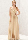 Long/Floor-Length Chiffon Bridesmaid Dress, V-Neck, Sleeveless, With Ruffled Pleats BM bride