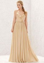 Long/Floor-Length Chiffon Bridesmaid Dress, V-Neck, Sleeveless, With Ruffled Pleats BM bride