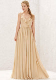 Long/Floor-Length Chiffon Bridesmaid Dress, V-Neck, Sleeveless, With Ruffled Pleats BM bride