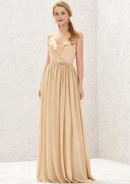Long/Floor-Length Chiffon Bridesmaid Dress, V-Neck, Sleeveless, With Ruffled Pleats BM bride
