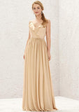 Long/Floor-Length Chiffon Bridesmaid Dress, V-Neck, Sleeveless, With Ruffled Pleats BM bride