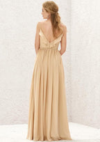 Long/Floor-Length Chiffon Bridesmaid Dress, V-Neck, Sleeveless, With Ruffled Pleats BM bride