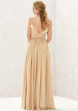 Long/Floor-Length Chiffon Bridesmaid Dress, V-Neck, Sleeveless, With Ruffled Pleats BM bride