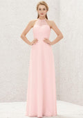 Long/Floor-Length Chiffon Bridesmaid Dress, A-Line Cut, Halter Neck, Sleeveless BM bride