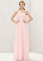 Long/Floor-Length Chiffon Bridesmaid Dress, A-Line Cut, Halter Neck, Sleeveless BM bride