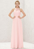 Long/Floor-Length Chiffon Bridesmaid Dress, A-Line Cut, Halter Neck, Sleeveless BM bride
