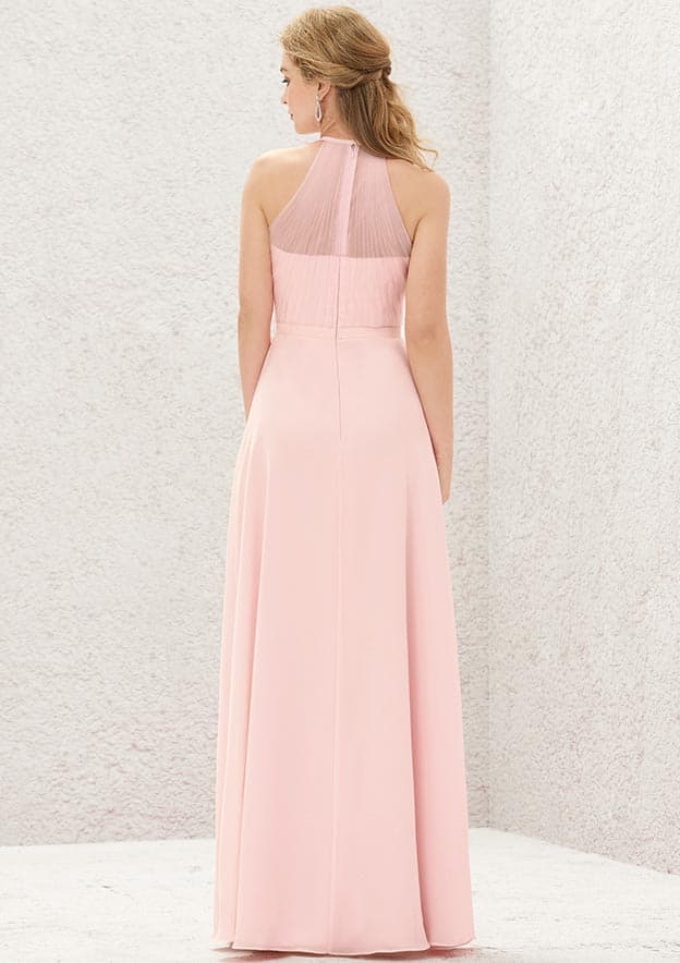 Long/Floor-Length Chiffon Bridesmaid Dress, A-Line Cut, Halter Neck, Sleeveless BM bride