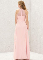 Long/Floor-Length Chiffon Bridesmaid Dress, A-Line Cut, Halter Neck, Sleeveless BM bride