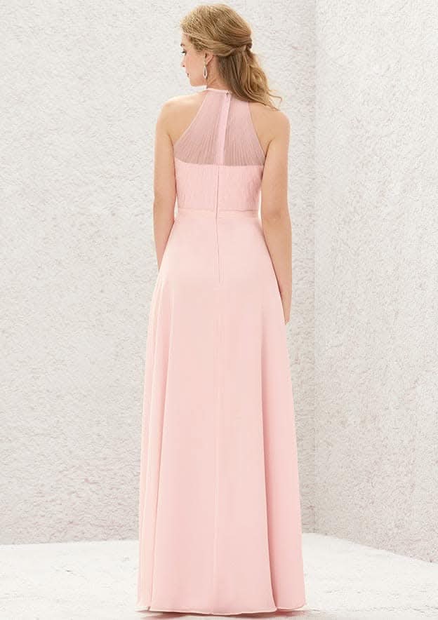 Long/Floor-Length Chiffon Bridesmaid Dress, A-Line Cut, Halter Neck, Sleeveless BM bride