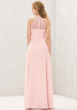 Long/Floor-Length Chiffon Bridesmaid Dress, A-Line Cut, Halter Neck, Sleeveless BM bride