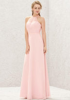 Long/Floor-Length Chiffon Bridesmaid Dress, A-Line Cut, Halter Neck, Sleeveless BM bride