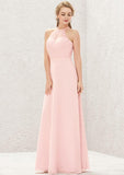 Long/Floor-Length Chiffon Bridesmaid Dress, A-Line Cut, Halter Neck, Sleeveless BM bride