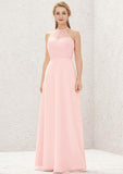 Long/Floor-Length Chiffon Bridesmaid Dress, A-Line Cut, Halter Neck, Sleeveless BM bride