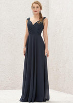 Long/Floor-Length Chiffon Bridesmaid Dress, V-Neck, Sleeveless, With Lace Detail BM bride