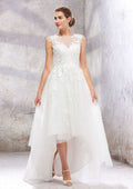 Sophisticated Empire A-Line Wedding Dress with Illusion Neck, Sleeveless Design, Asymmetrical Tulle, and Lace Sequins BM bride