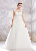 Enchanting Princess Ball Gown: Illusion Neck Organza and Tulle with Sequins and Beaded Lace, Sweep Train BM bride