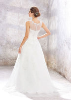 Enchanting Princess Ball Gown: Illusion Neck Organza and Tulle with Sequins and Beaded Lace, Sweep Train BM bride