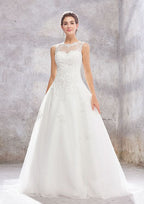 Enchanting Princess Ball Gown: Illusion Neck Organza and Tulle with Sequins and Beaded Lace, Sweep Train BM bride