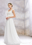 Chic A-Line Empire V-Neck Sleeveless Wedding Dress with Sweep Train in Chiffon, Featuring Beading, Sequins, and Appliqueds BM bride