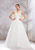 Classic Ball Gown Princess Scoop Neck Sleeveless Court Train Wedding Dress with Lace and Tulle BM bride