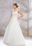 Classic Ball Gown Princess Scoop Neck Sleeveless Court Train Wedding Dress with Lace and Tulle BM bride