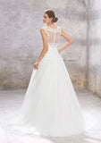 Classic Ball Gown Princess Scoop Neck Sleeveless Court Train Wedding Dress with Lace and Tulle BM bride