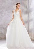 Classic Ball Gown Princess Scoop Neck Sleeveless Court Train Wedding Dress with Lace and Tulle BM bride
