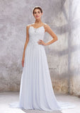 Classic A-Line Scalloped Neck Wedding Dress: Sleeveless with Court Train in Chiffon and Sequins BM bride