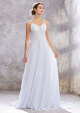 Classic A-Line Scalloped Neck Wedding Dress: Sleeveless with Court Train in Chiffon and Sequins BM bride