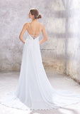 Classic A-Line Scalloped Neck Wedding Dress: Sleeveless with Court Train in Chiffon and Sequins BM bride
