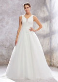 Timeless Ball Gown Princess V-Neck Satin Wedding Dress with Chapel Train and Lace Sequins BM bride