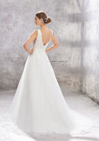 Timeless Ball Gown Princess V-Neck Satin Wedding Dress with Chapel Train and Lace Sequins BM bride