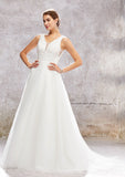 Timeless Ball Gown Princess V-Neck Satin Wedding Dress with Chapel Train and Lace Sequins BM bride