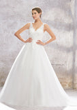Exquisite Ball Gown Princess Wedding Dress: V-Neck Sleeveless Tulle and Lace with Chapel Train BM bride