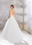 Exquisite Ball Gown Princess Wedding Dress: V-Neck Sleeveless Tulle and Lace with Chapel Train BM bride