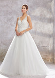 Exquisite Ball Gown Princess Wedding Dress: V-Neck Sleeveless Tulle and Lace with Chapel Train BM bride