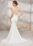 Elegant Trumpet/Mermaid Scoop Neck Sleeveless Cathedral Train Stretch Crepe Wedding Dress with Appliqued Sashes BM bride