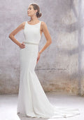 Chic Trumpet/Mermaid Wedding Dress: Scoop Neck Sleeveless with Court Train and Stretch Crepe Fabric BM bride