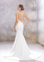 Chic Trumpet/Mermaid Wedding Dress: Scoop Neck Sleeveless with Court Train and Stretch Crepe Fabric BM bride