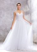 Charming Princess A-Line V-Neck Sleeveless Court Train Wedding Dress: Tulle with Beading and Appliques BM bride