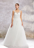 Romantic Princess A-Line Wedding Dress: Illusion Neck Sleeveless with Chapel Train and Satin Embroidery BM bride