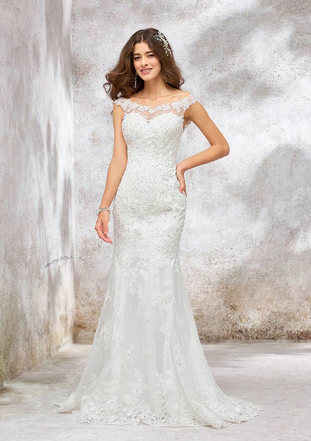 Glamorous Trumpet/Mermaid Wedding Dress: Bateau Sleeveless with Sweep Train and Sequined Appliqueds BM bride