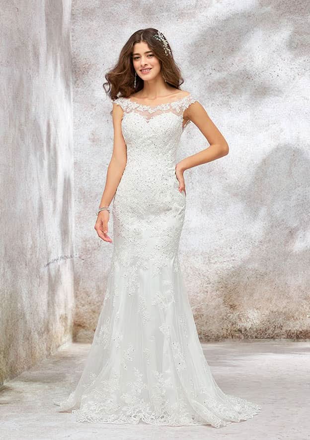 Glamorous Trumpet/Mermaid Wedding Dress: Bateau Sleeveless with Sweep Train and Sequined Appliques BM bride