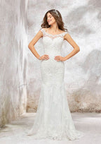 Glamorous Trumpet/Mermaid Wedding Dress: Bateau Sleeveless with Sweep Train and Sequined Appliques BM bride