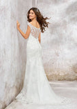 Glamorous Trumpet/Mermaid Wedding Dress: Bateau Sleeveless with Sweep Train and Sequined Appliqueds BM bride
