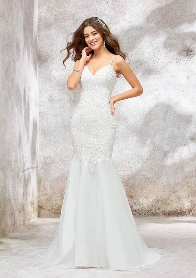 Sophisticated Trumpet/Mermaid Sweetheart Sleeveless Chapel Train Wedding Dress in Lace and Tulle with Dazzling Sequins BM bride