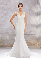 Charming Trumpet/Mermaid V-Neck Sleeveless Chiffon Wedding Dress with Court Train, Sequins, and Beading BM bride