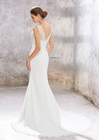 Charming Trumpet/Mermaid V-Neck Sleeveless Chiffon Wedding Dress with Court Train, Sequins, and Beading BM bride